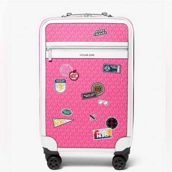 Michael Kors Vibrant Pink Suitcase with Fun Patches - Picture 1 of 2